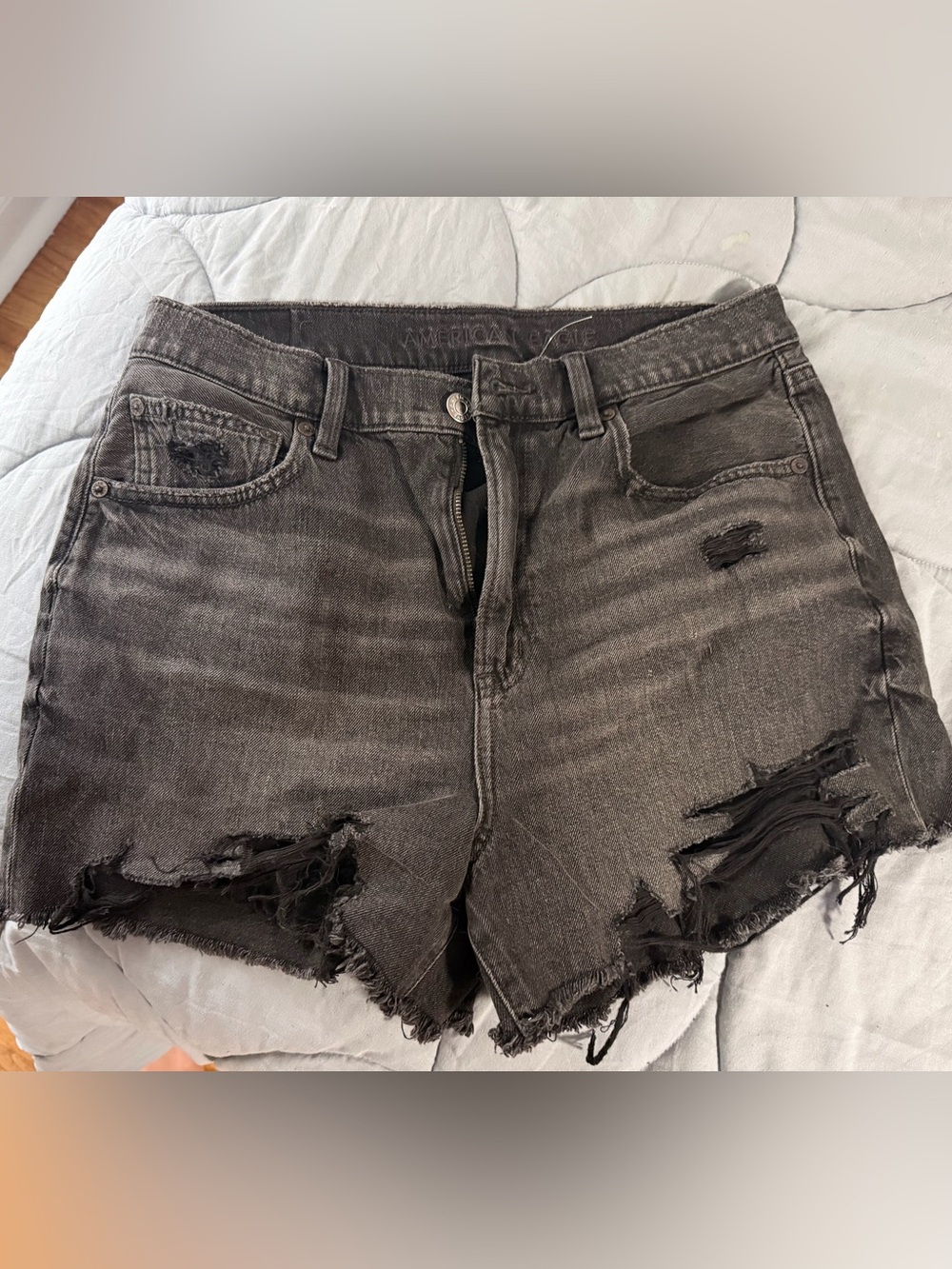 American Eagle Outfitters Black Washed Distressed Jean Shorts